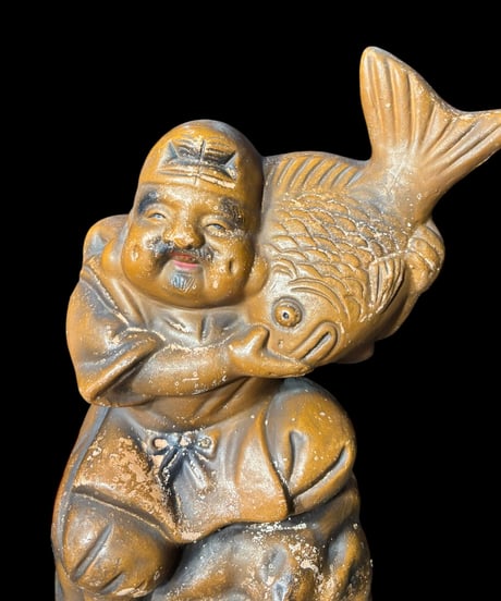明光堂 陶器 恵比寿 七福神 恵比寿様 商売繁盛 開運 縁起物 彫刻 古美術 インテリア 置物 オブジェ 骨董品 アンティーク
