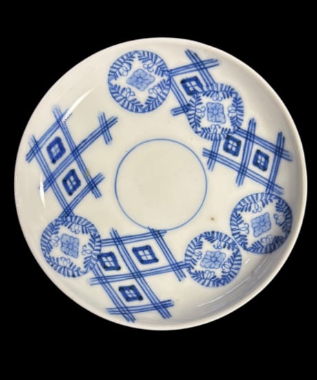 【5客セット】 古伊万里 染付 花菱文 市松文様 小皿 時代物 平皿 丸皿 豆皿 伊万里 和食器 骨董品 アンティーク