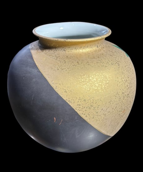 九谷 光陽 金襴手 花瓶 椿 九谷焼 フラワーベース 花入れ 丸壺 花器 陶器 古美術 レトロ 骨董品 アンティーク