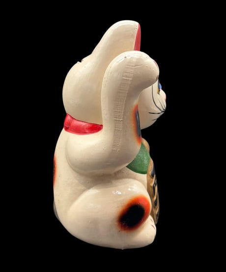 招き猫 千万両 白猫 右手 金こんぴら 縁起物 開運 商売繁盛 貯金箱 陶器 昭和 レトロ 工芸品 インテリア 骨董品 アンティーク
