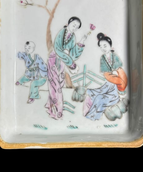 中国美術 美人 粉彩人物絵 清時代 中国雑貨 陶板 磁板 食器 インテリア 時代物 中国 陶器 骨董品 アンティーク