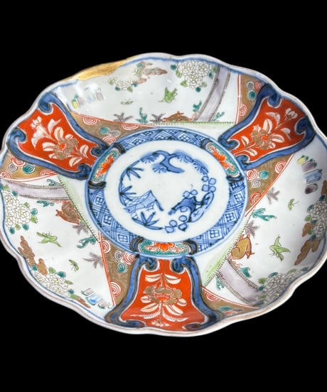 古伊万里 金彩 松竹梅 兎蝶鳥草花文図 金継ぎ 色絵 花形皿 取り皿 飾り皿 和食器 伊万里 時代物 陶器 骨董品 アンティーク