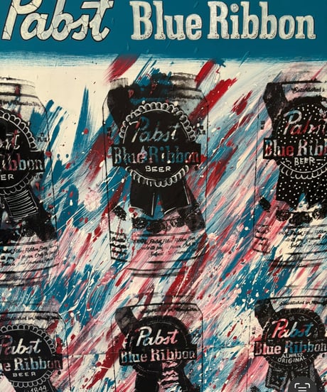 油絵 Pabst Blue Ribbon パブストブルーリボン 木製看板 ビール 油彩 看板 額装 壁掛 絵画 色絵 雑貨 インテリア アンティーク コレクション