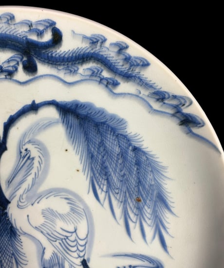 古伊万里 染付 大皿 鷺 風景図 平皿 取り皿 盛り皿 飾り皿 和食器 伊万里 骨董品 アンティーク