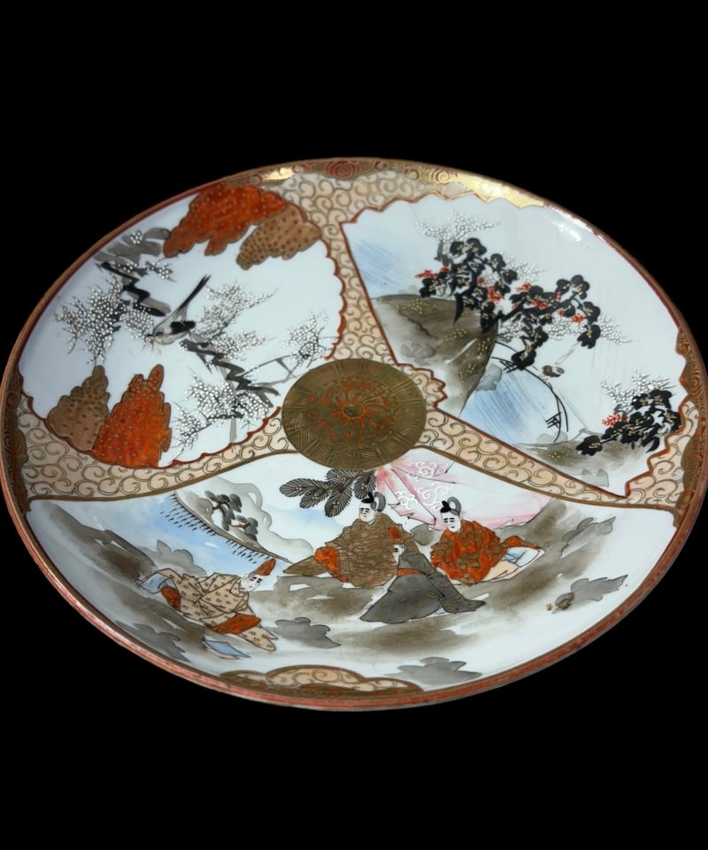 希少!!】九谷造 色絵 金彩 [松竹梅鳥文風景窓絵 粉彩人物絵 希少!!】九谷造 色絵 金彩 [松竹梅鳥文風景窓絵 粉彩人物絵