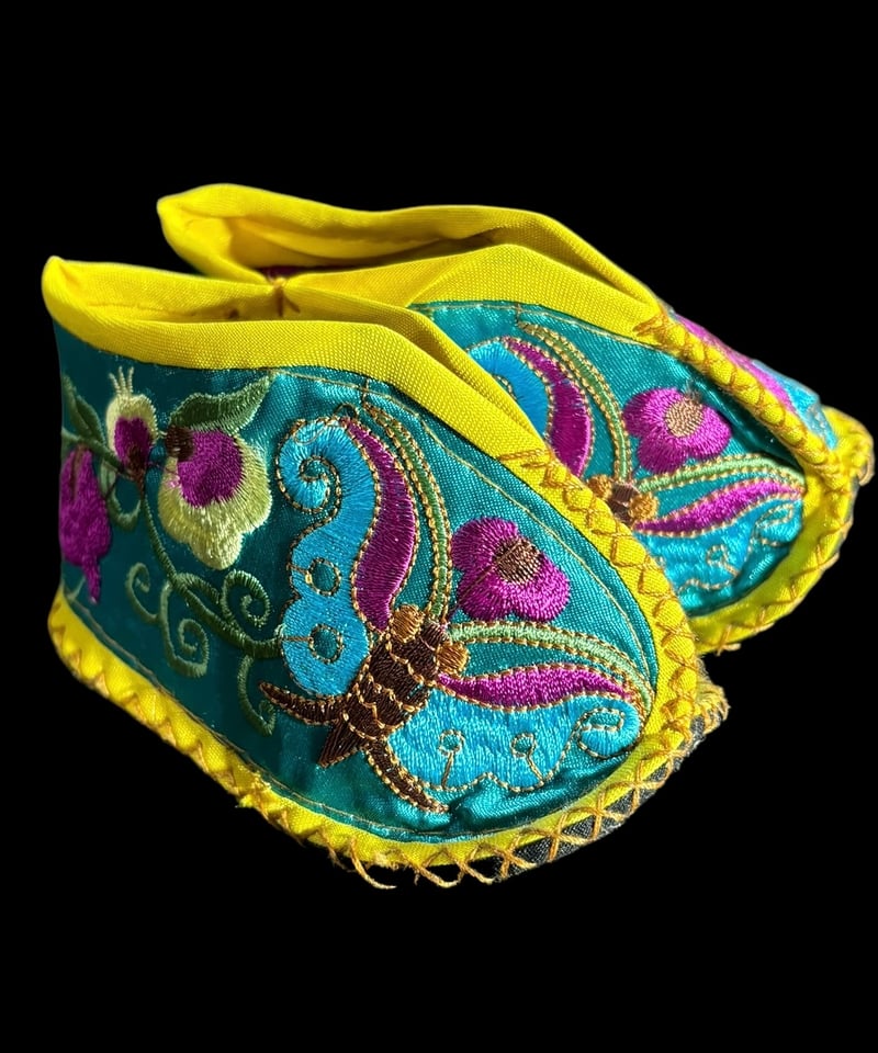 纏足の靴 [ターコイズ] 中国雑貨 布靴 子供靴 刺繍靴 靴 中国 布 刺繡