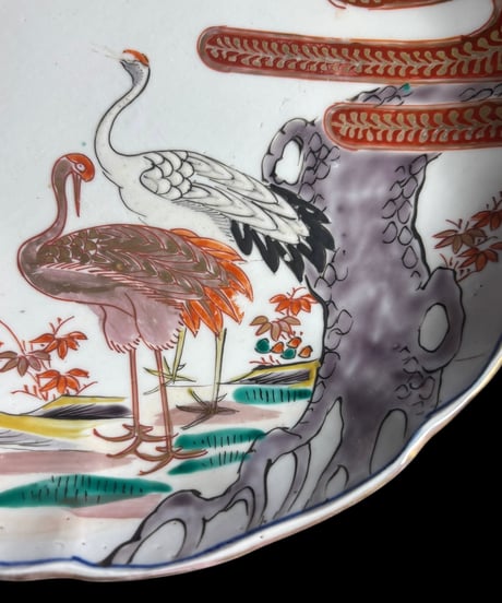 伊万里 絵皿 [双鶴松風景文図] 丸皿 平皿 盛り皿 飾り皿 古伊万里 古美術 和食器 骨董品 アンティーク