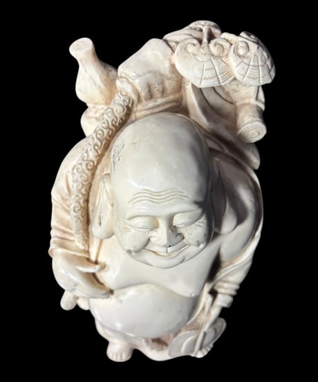 白材 布袋尊 七福神 布袋様 開運 縁起物 彫刻 仏像 象牙風 古美術 インテリア 置物 オブジェ 骨董品 アンティーク