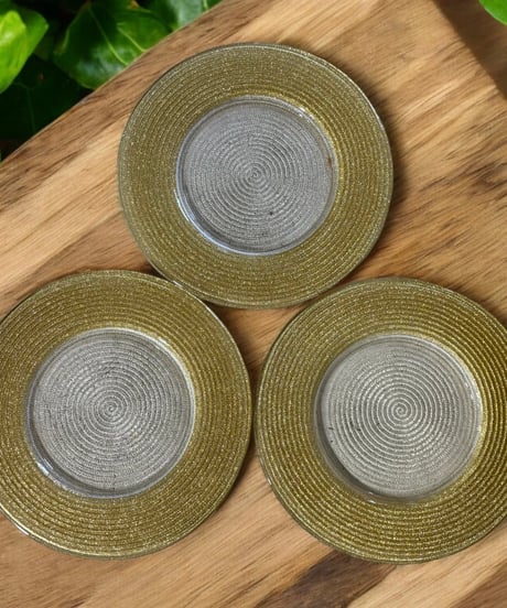 【3客セット】北一硝子 大皿 ゴールド プレート 平皿 丸皿 盛り皿 取り皿 洋食器 和食器 陶器 骨董品 アンティーク