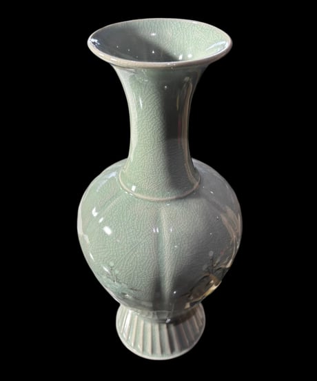 高麗青磁 象嵌 蛍堂 花瓶 フラワーベース 桐箱 花器 陶器 置物 韓国 インテリア 骨董品 ヴィンテージ