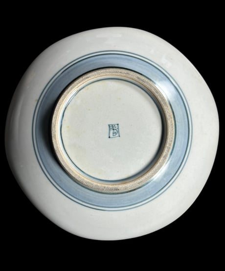 【2客セット】染付 丸皿 [魚絵] 青 時代物 小皿 取り皿 盛り皿 飾り皿 レトロ 和食器 骨董品 アンティーク