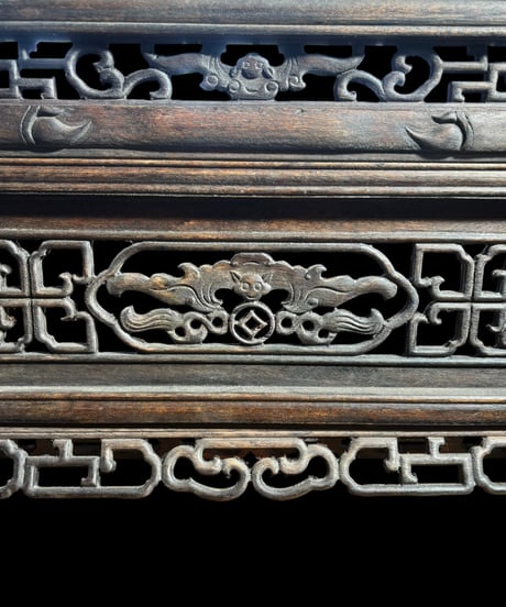 中国古美術 唐木 紫壇枠 硯屏 透かし彫り 民国 ガラス 装飾品 インテリア 中国 骨董品 アンティーク ヴィンテージ