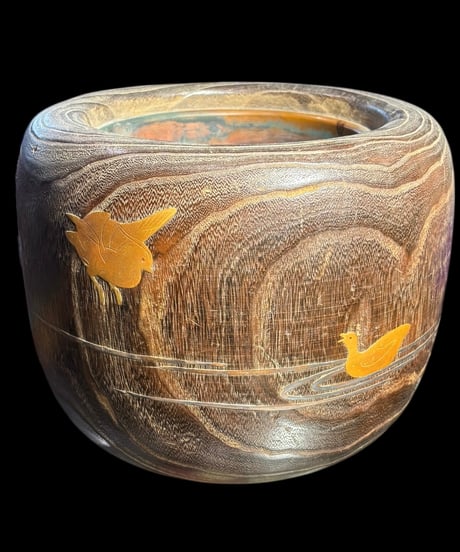 桐火鉢 手あぶり 蒔絵 煙草盆 鳥草花図 火鉢 陶器 時代物 古道具 骨董品 アンティーク