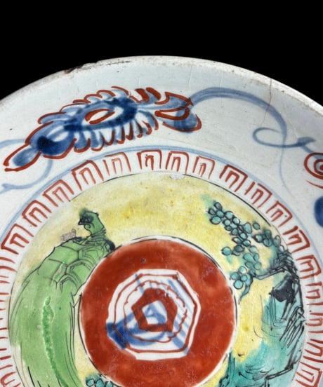 時代物 菓子鉢 色絵 共箱 鉢 陶器 旅館 和食器 明治 骨董品 アンティーク