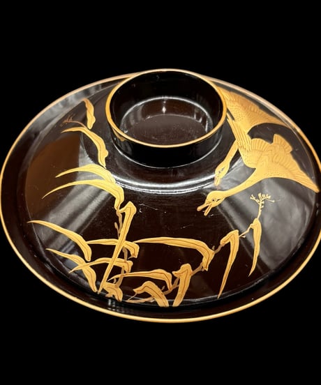 【8客セット】 蔵出し 金蒔絵 吸物椀 双鶴 御汁椀 漆器 塗物 天然木 煮物 鶴 時代物 和食器 骨董品 アンティーク