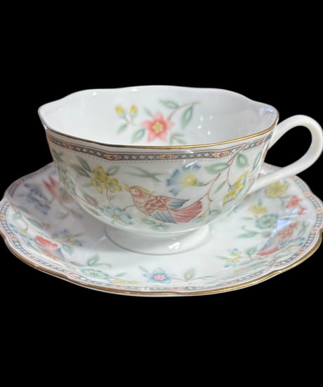 【3客揃】 NARUMI CHINA カップ&ソーサー 鳥 花柄 マグカップ 紅茶 コーヒー カップ 茶器 昭和 レトロ アンティーク