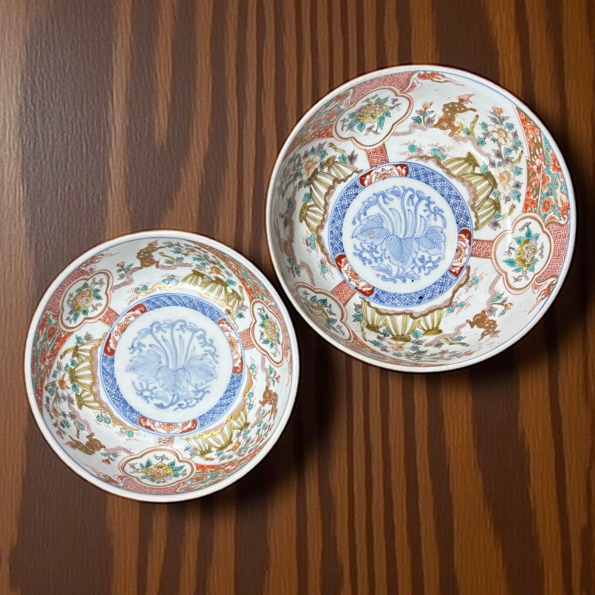現品限り!!】2組鉢 伊万里 獅子草花文図 金彩 赤絵 色絵 鉢 丸皿 盛り