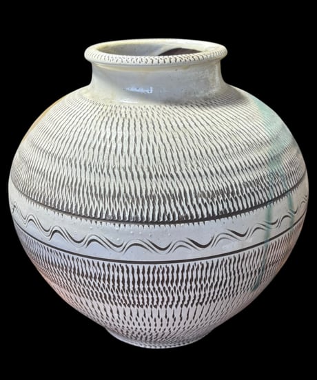小石原焼 小鹿田焼 壺 陶芸 とびかんな フラワーベース 花瓶 花入れ 丸壺 花器 陶器 古美術 骨董品 アンティーク