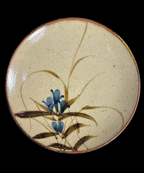 益子焼 絵皿 草花 伝統工芸 大皿 飾り皿 民芸陶器 骨董品 アンティーク