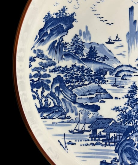 染付 深皿 [風景絵] 時代物 丸皿 鉢 取り皿 盛り皿 飾り皿 レトロ 和食器 骨董品 アンティーク