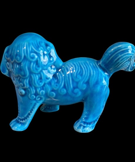 【2体セット】青獅子 ペア 唐獅子 中国 置物 美術品 縁起物 オブジェ 陶磁器 陶器 骨董品 アンティーク
