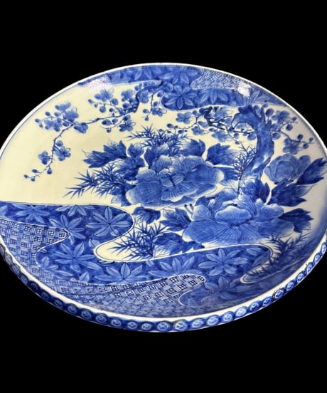 古伊万里 梅牡丹文図 染付 時代物 大皿 盛り皿 飾り皿 古伊万里 古美術 和食器 骨董品 アンティーク