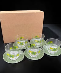【5客組】 昭和レトロ Aito 冷茶揃 クローバー グラス 茶器 ガラス 陶器 時代物 骨董品 アンティーク