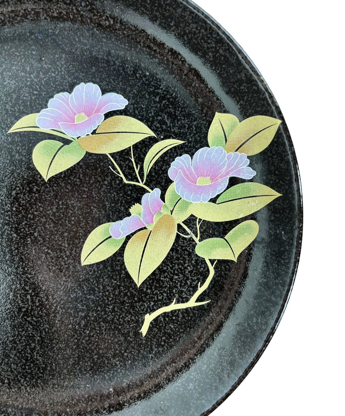 花器/陶器平皿 2客セット】水陶 花柄 平皿 ブラック 丸皿 陶器 洋食器 和食器