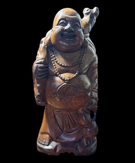木彫り 布袋尊 七福神 木製 布袋様 商売繁盛 縁起物 彫刻 仏像 古美術 インテリア 置物 オブジェ 骨董品 アンティーク