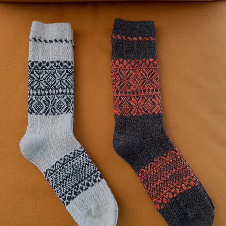 【yahae sui】Wool Organic Cotton Snow Pattern Socks
