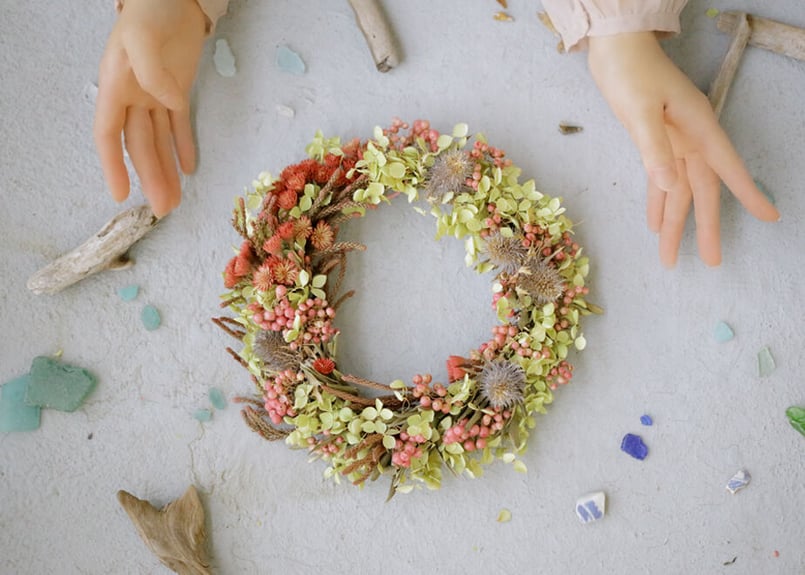 ＊Natural＊アナベル紫陽花のイエローリース＊ドライフラワーリース Natural＊アナベル紫陽花のイエローリース＊ドライフラワーリース