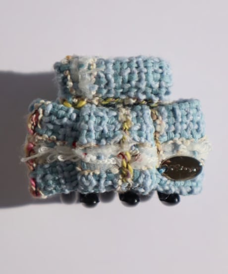 Sky Blue White × Multicoloured Check(mini mini ribbon clip)