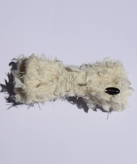 double ribbon×off white×feather(barrette)