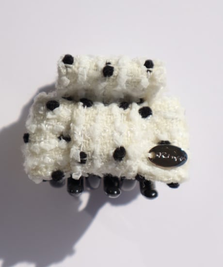 ivory white×black dot(mini mini ribbon clip)
