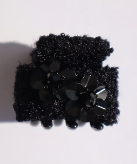 Sequins flower 4 boucle black (mini mini ribbon clip)