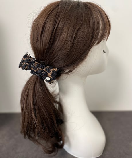 leopard tweed ribbon brown (chouchou)