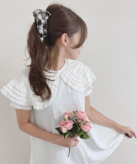 Sequins flower 8 White×laméblack(banana clip)