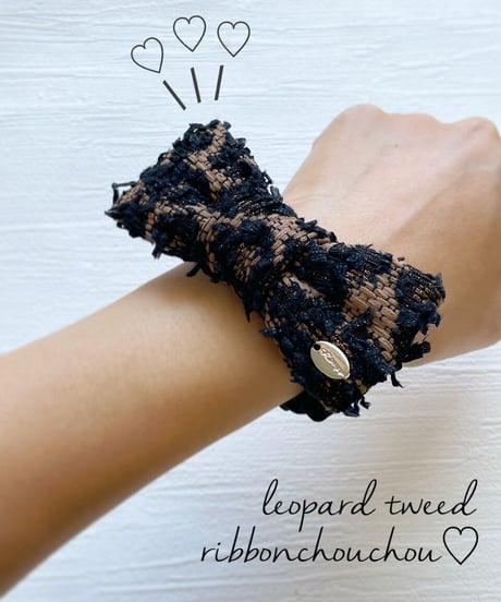 leopard tweed ribbon brown (chouchou)