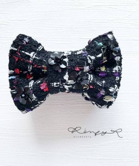 Sequins flower 8 black×rainbow(banana clip)