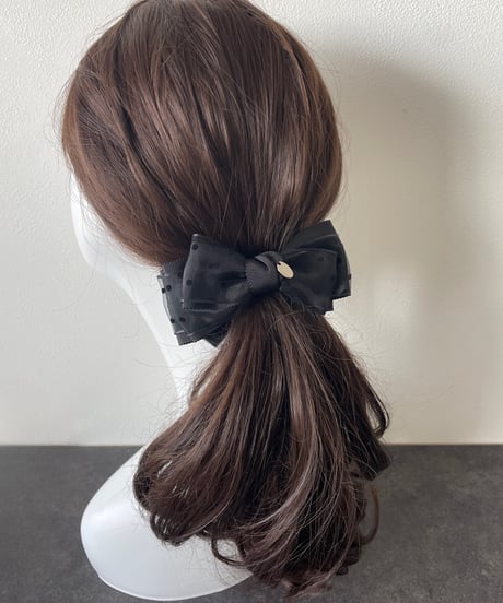 flocky dot double ribbon (banana clip)