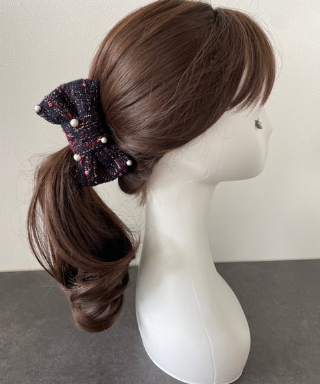 cotton pearl×navy×red×silver (banana clip)