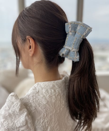 Sky Blue White × Multicoloured Check(banana clip)