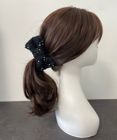 black×silver and white pompom  (banana clip)