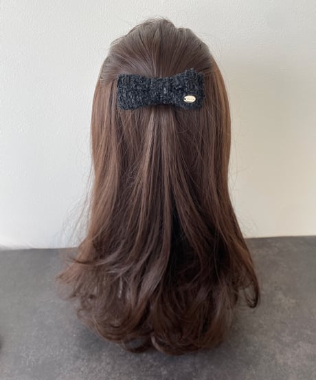 double ribbon× black× lamé russell fringe(barrette)