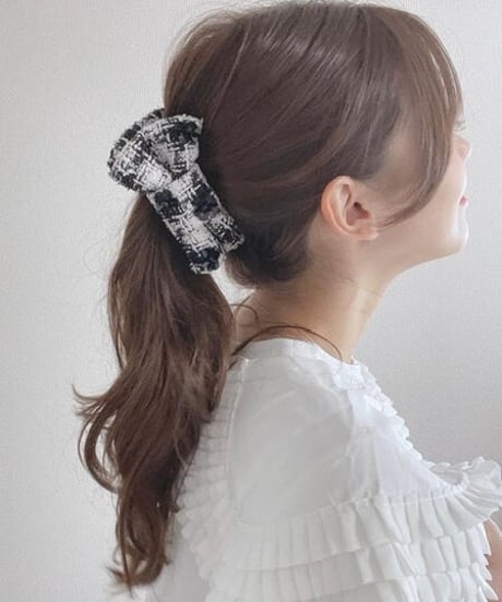 Sequins flower 8 White×laméblack(banana clip)