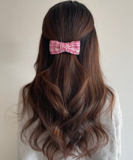 pink×pink tweed ribbon(barrette)