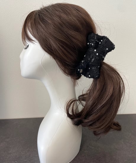 black×silver and white pompom  (banana clip)