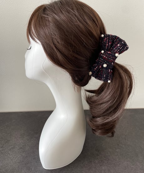 cotton pearl×navy×red×silver (banana clip)