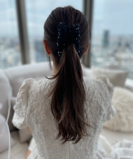 black×silver and white pompom  (banana clip)