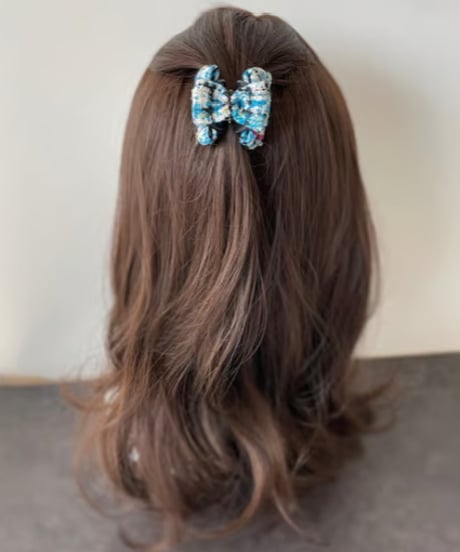cyanblue×white (mini mini ribbon clip)